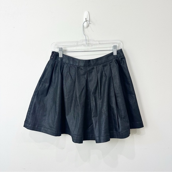 BCBGeneration Pleated Waxed Denim Mini Skirt Black - Picture 2 of 5